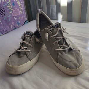 Sperry Light Gray Womens Crest Vibe Canvas Sneakers Size 12